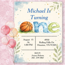 Basketball First Birthday Watercolor