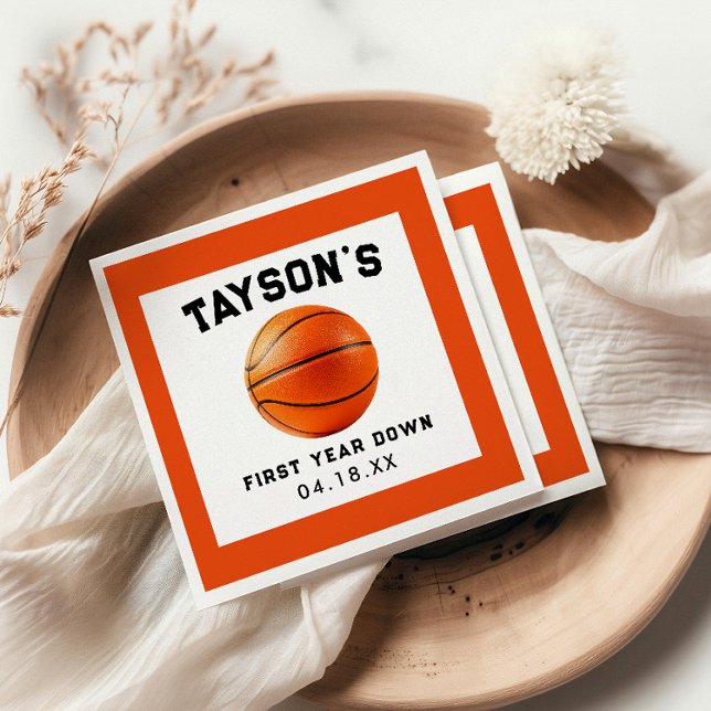 Basketball First Year Down 1st Birthday Napkins (Creator Uploaded)