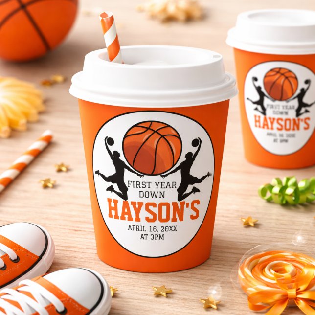 Basketball First Year Down 1st Birthday Paper Cups (Basketball First Year Down 1st Birthday Paper Cups)