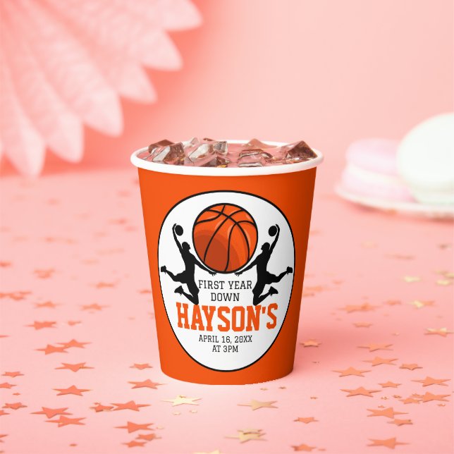 Basketball First Year Down 1st Birthday Paper Cups (Insitu)
