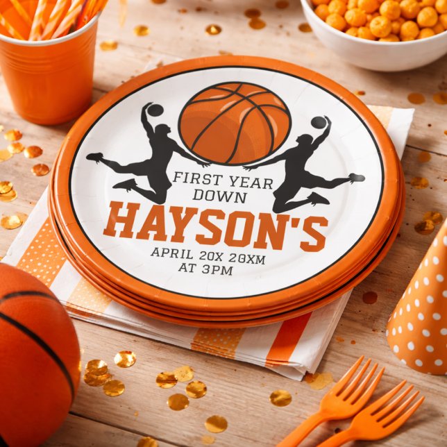 Basketball First Year Down 1st Birthday Paper Plates (Basketball First Year Down 1st Birthday Paper Plates)