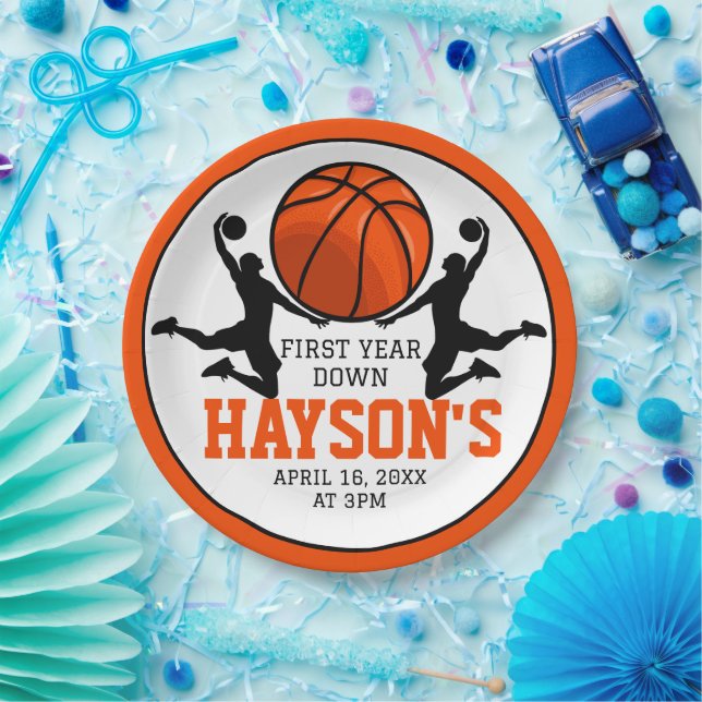 Basketball First Year Down 1st Birthday Paper Plates (Party)