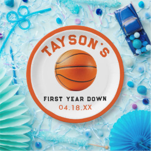basketball First Year Down 1st Birthday Paper Plates