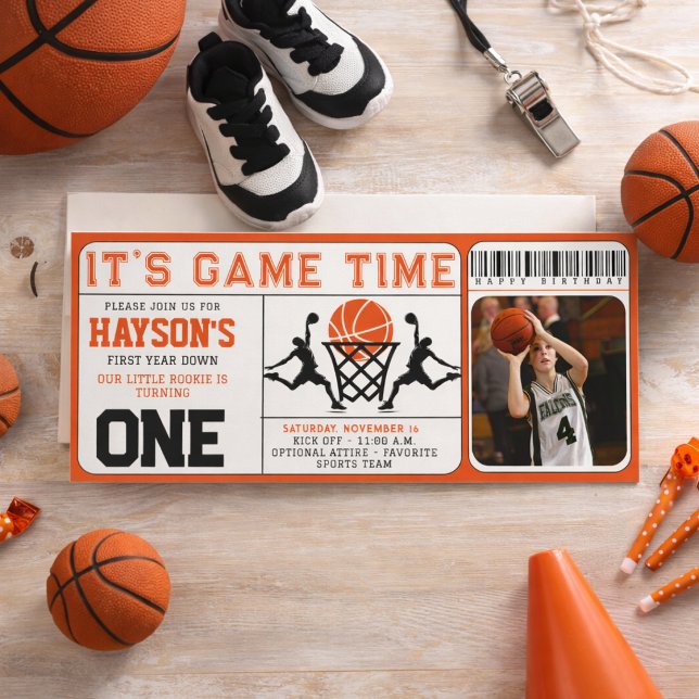 Basketball First Year Down Ticket 1st Birthday  Invitation (Basketball First Year Down Ticket 1st Birthday Invitation)