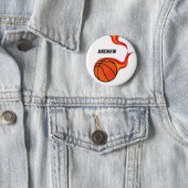 basketball flaming ball pinback button (In Situ)