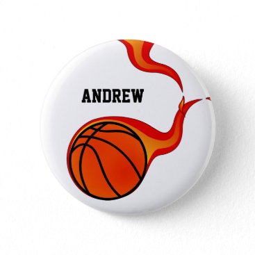 basketball flaming ball pinback button