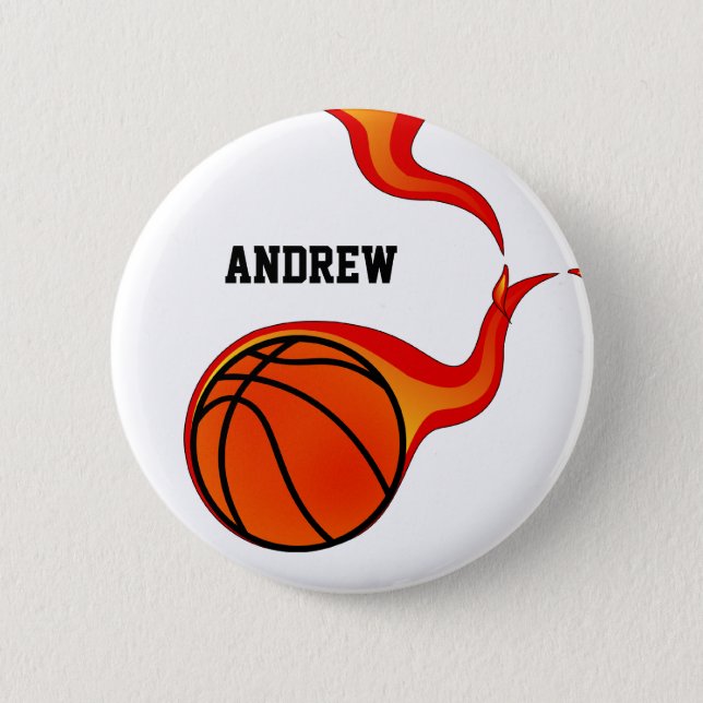 basketball flaming ball pinback button (Front)