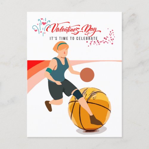 Basketball for Valentines Day  with love   Holiday Postcard