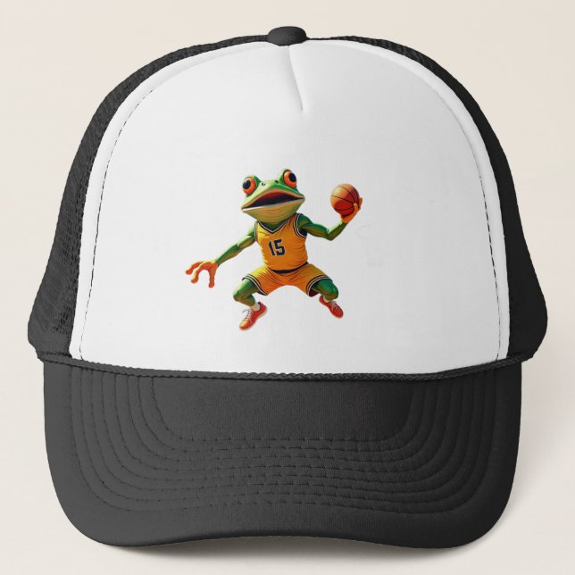 Basketball Frog black and white trucker hat (Front)