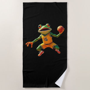 Basketball Frog black beach towel