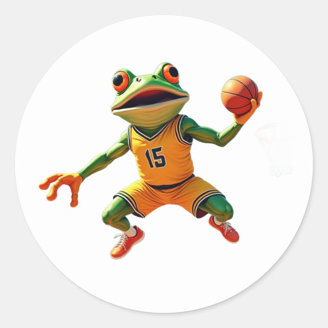 Basketball Frog large round white stickers (Front)