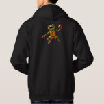 Basketball Frog men black hooded sweatshirt back<br><div class="desc">Basketball Frog hooded sweatshirts are for basketball fans,  men interested in bioengineering,  science,  and cartoon fans. Basketball Frog is a whimsical or humorous creation considering the looming future convergence and cooperation of the Sports and Science worlds. Basketball Frog is Steamy Raimon original digital/AI art.</div>