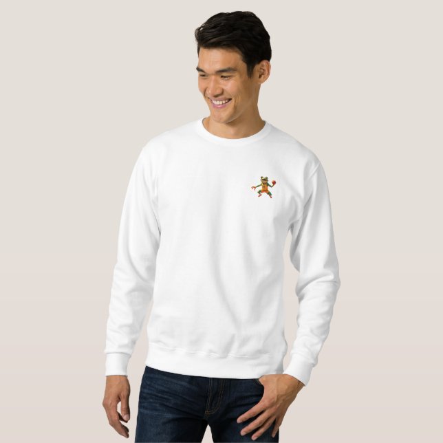 Basketball Frog men white sweatshirt pocket (Front Full)