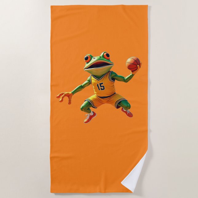Basketball Frog orange beach towel (Front)