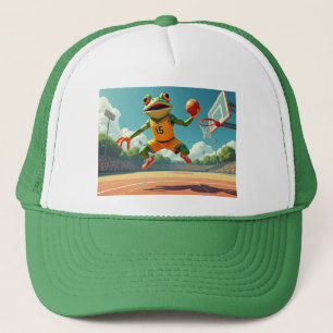 Basketball Frog rect green white foam trucker hat