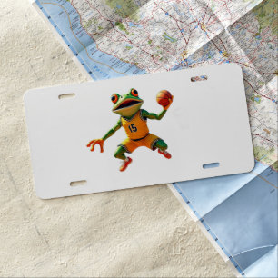 Basketball Frog white aluminum license plate