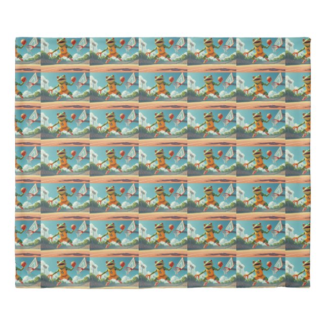 Basketball Frog white king duvet cover (Front)