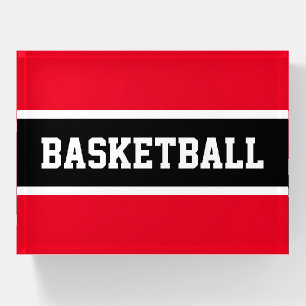 BASKETBALL Fun Athletic Bright Red Black Stripes  Paperweight
