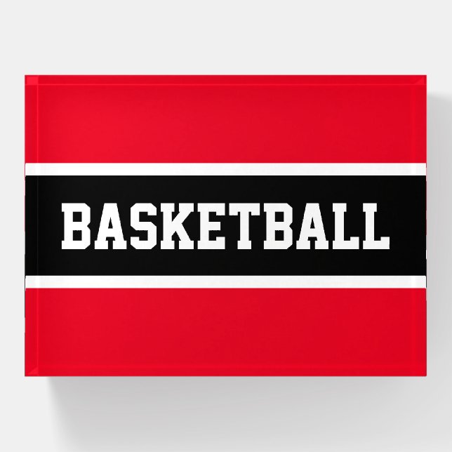 BASKETBALL Fun Athletic Bright Red Black Stripes  Paperweight (Front)