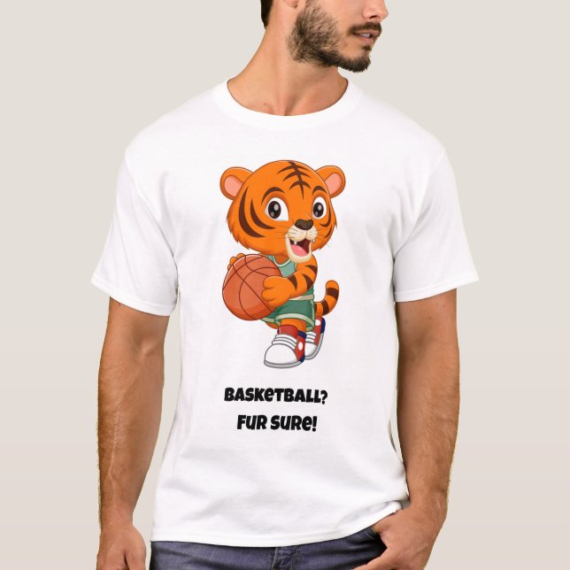 Basketball?  Fur sure! Funny Cat T-Shirt (Front)