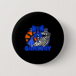 Basketball Game Day Go Cheer Team Blue Coquette Ch Button
