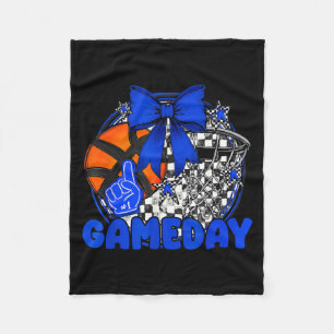 Basketball Game Day Go Cheer Team Blue Coquette Ch Fleece Blanket