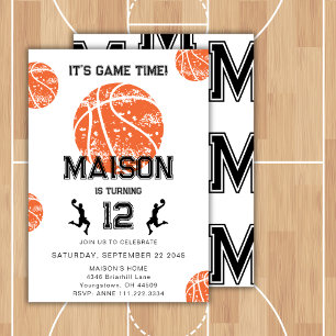 Basketball Game Monogram Birthday Party Invitation