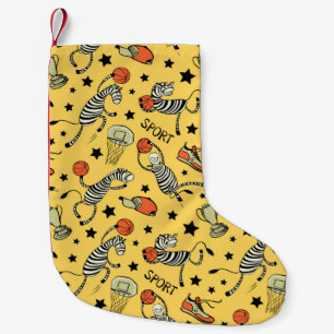 Basketball game seamless pattern with doodle cute small christmas stocking