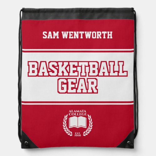 Basketball Gear Red White College Varsity Sports Drawstring Bag
