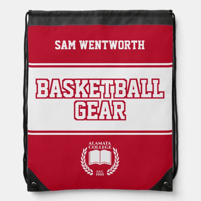 Basketball Gear Red White College Varsity Sports Drawstring Bag (Front)