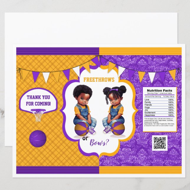 Basketball Gender Reveal Chip Bag Purple & Gold (Front/Back)