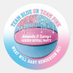 Basketball Gender Reveal Classic Round Sticker