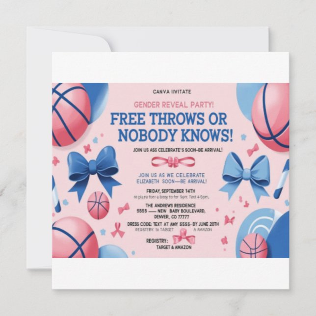 Basketball Gender Reveal Invitation | Free Throws (Front)