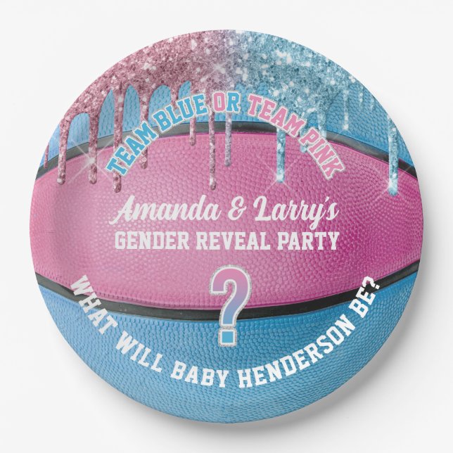 Basketball Gender Reveal Paper Plates (Front)