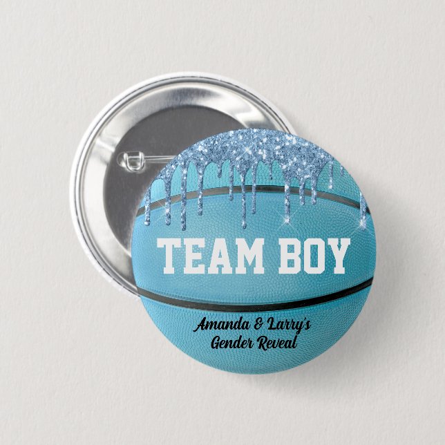 Basketball Gender Reveal Team Boy Button (Front & Back)