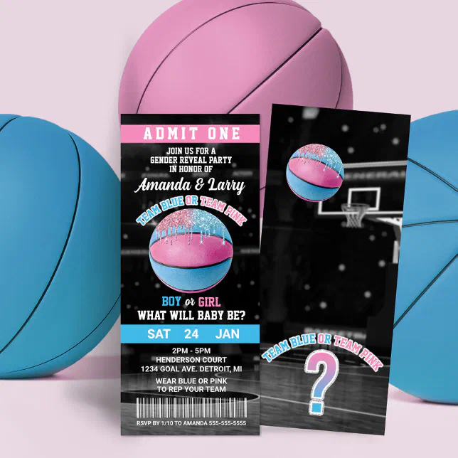Basketball Gender Reveal Ticket Invitation Zazzle
