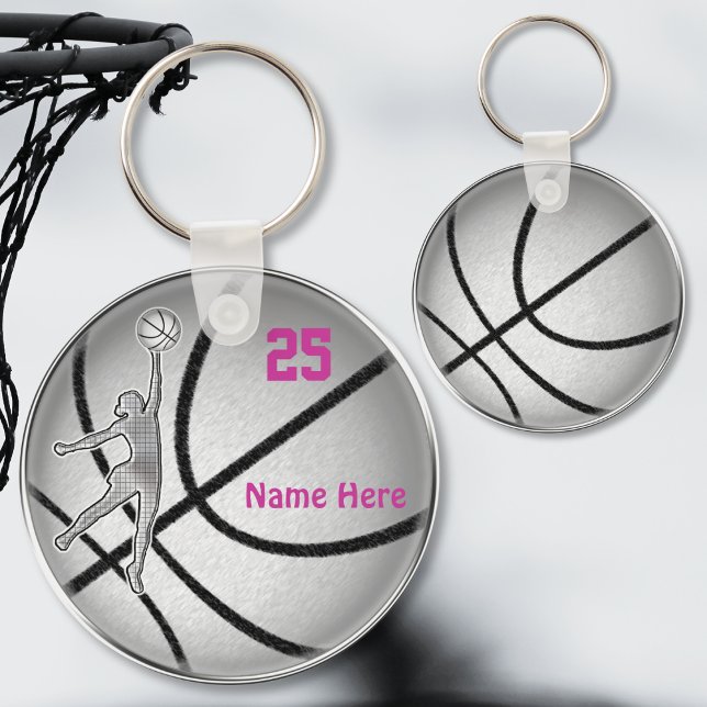 Basketball Gifts for Girls Team PERSONALIZED Keychain (Personalized Basketball Gifts for Girls. Cheap basketball gifts. Basketball party favors, keychains.)