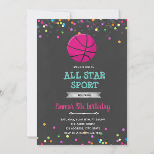 Basketball girl birthday invitation