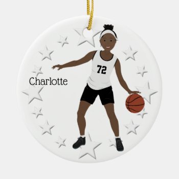 Basketball Girl Black And White Ceramic Ornament by NightOwlsMenagerie at Zazzle