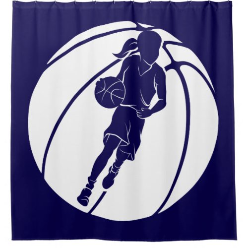 Basketball Girl Dribbling in Basketball Shower Curtain