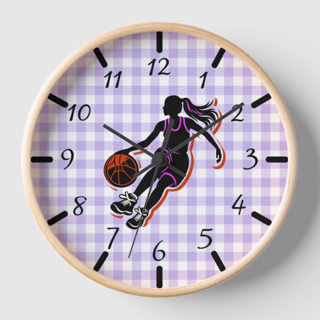 Basketball Girl Dribbling Wall Clock (Front)