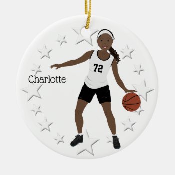 Basketball Girl In Black And White Ceramic Ornament by NightOwlsMenagerie at Zazzle