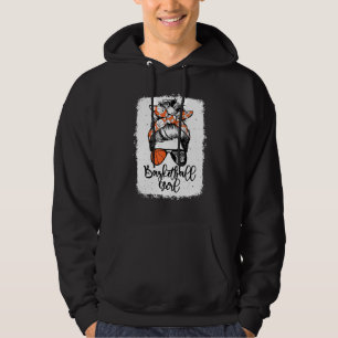 Basketball Girl Vintage Leopard Messy Bun Bleached Hoodie