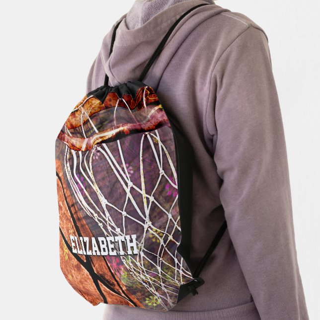 Basketball Girls purple pink her name Drawstring Bag (Insitu)