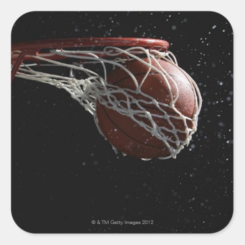 Basketball going through hoop 2 square sticker