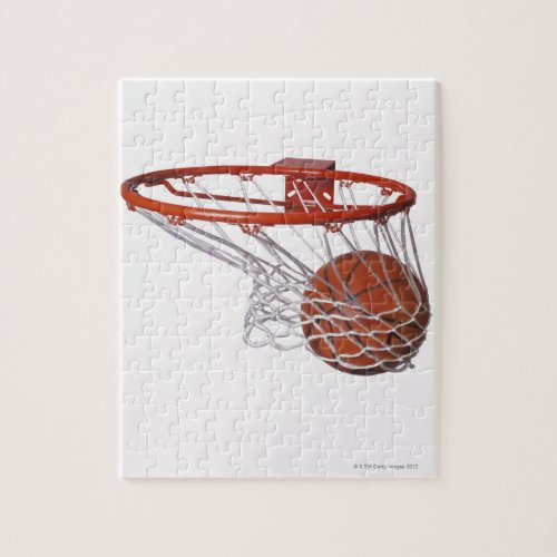 Basketball going through hoop jigsaw puzzle
