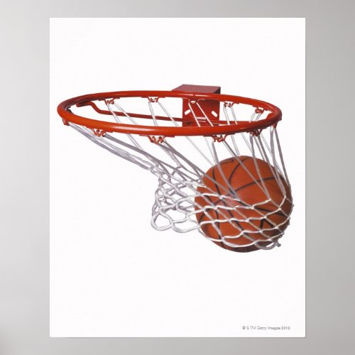 Basketball going through hoop poster