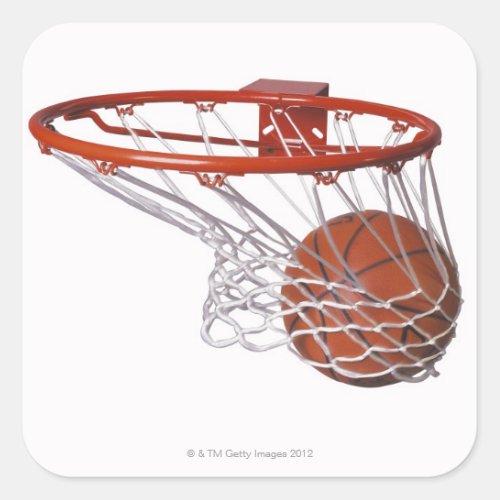Basketball going through hoop square sticker
