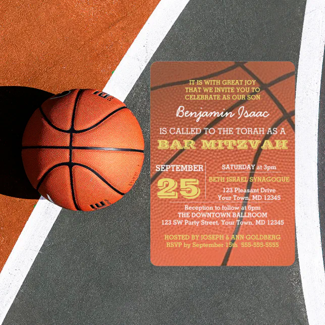 Basketball Gold Bar Mitzvah Invitation
