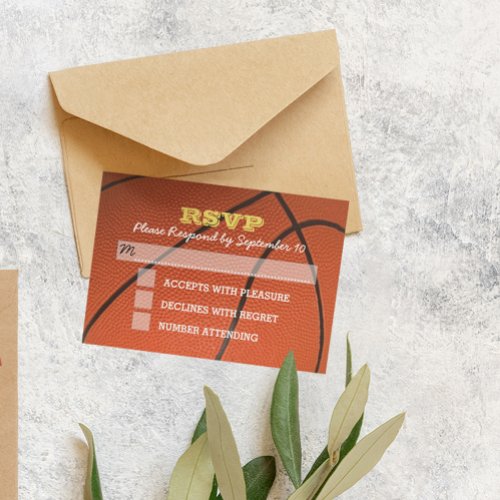 Basketball Gold Bar Mitzvah RSVP Card